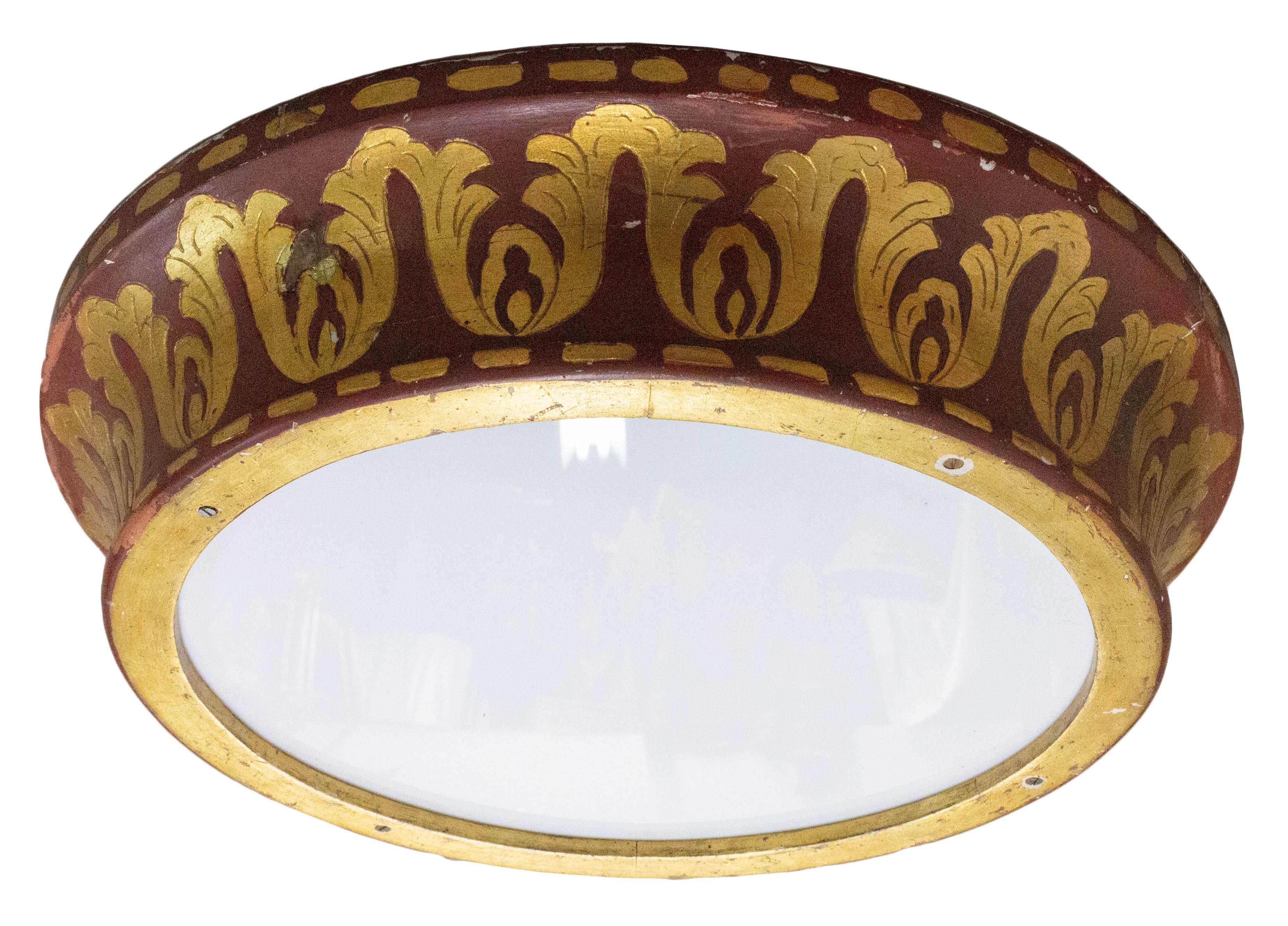 Mid-Century Modern French Art Nouveau Ceiling Light Painted Wood, Early 20th Century