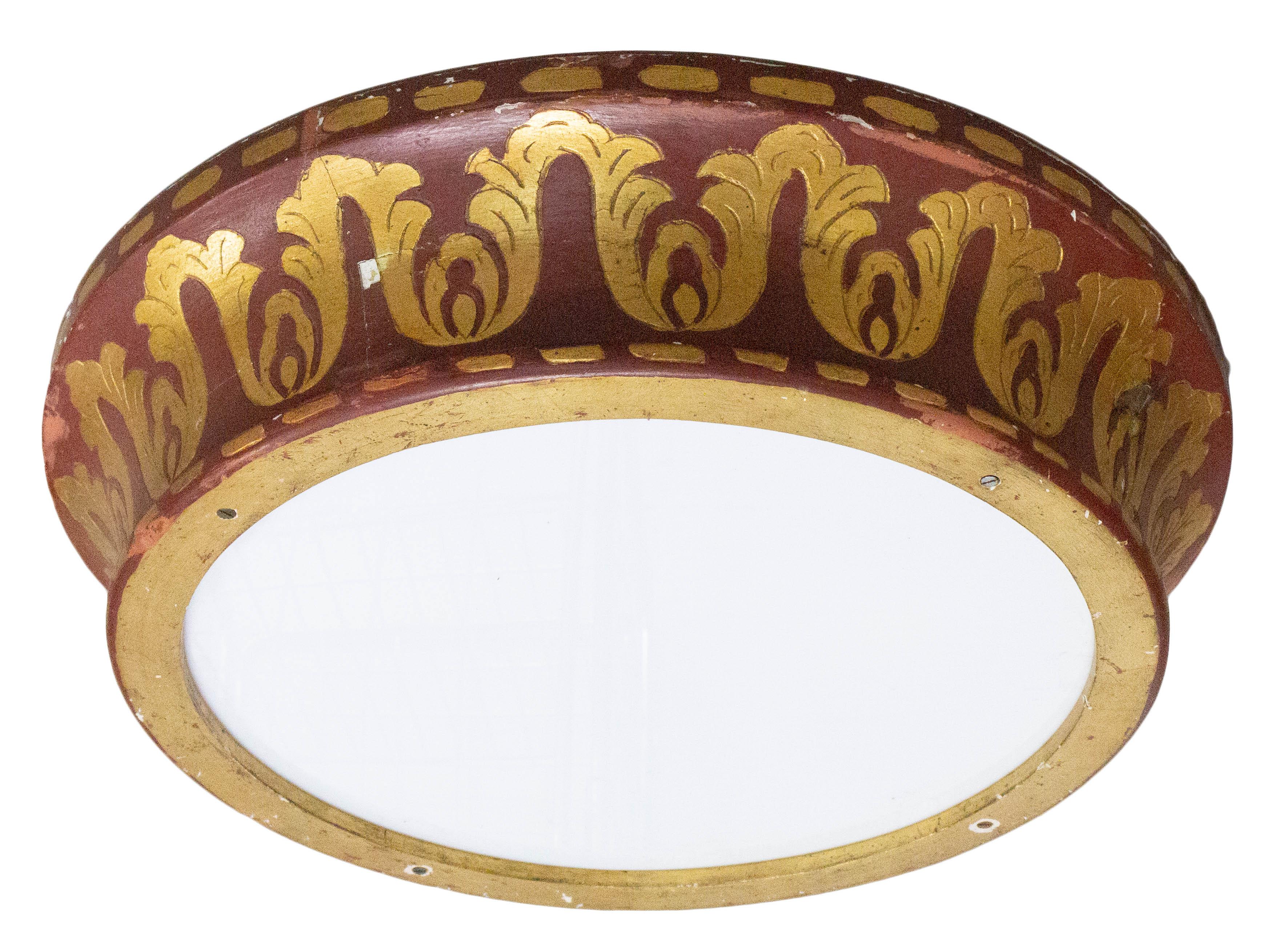 French Art Nouveau Ceiling Light Painted Wood, Early 20th Century In Good Condition In Labrit, Landes