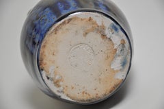 French Art Nouveau Ceramic Pot Vase Blue by Joseph Talbot of Cher