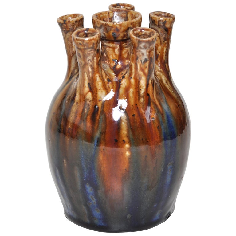 French Art Nouveau Ceramic Pot Vase Blue by Joseph Talbot of Cher For Sale  at 1stDibs