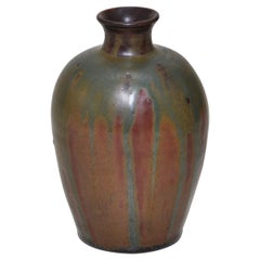 French Art Nouveau Ceramic Vase by Lucien Arnaud Green Brown