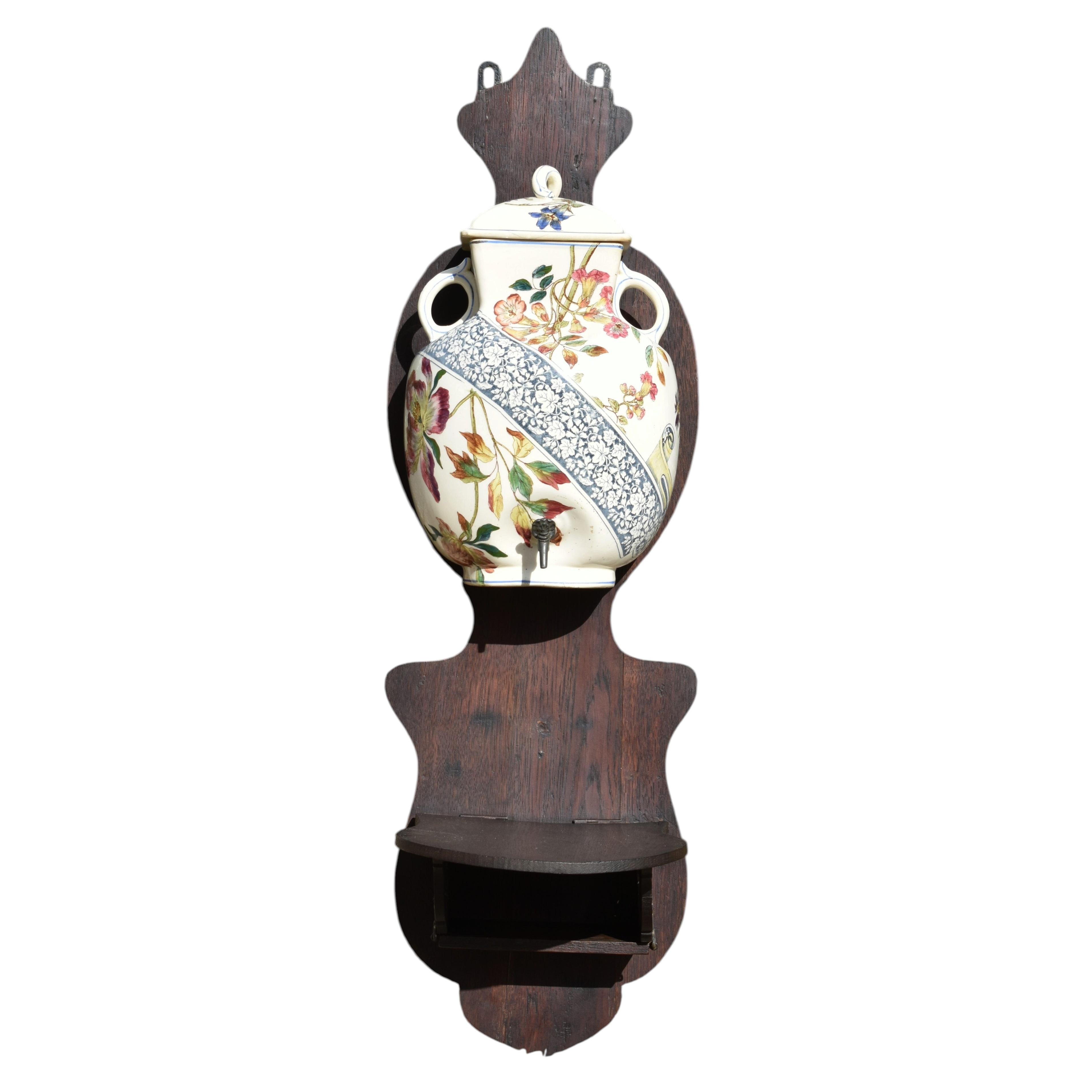 Pre-owned Longchamp French Art Nouveau Ceramic Wall Fountain By - Terre De Fer In Brown