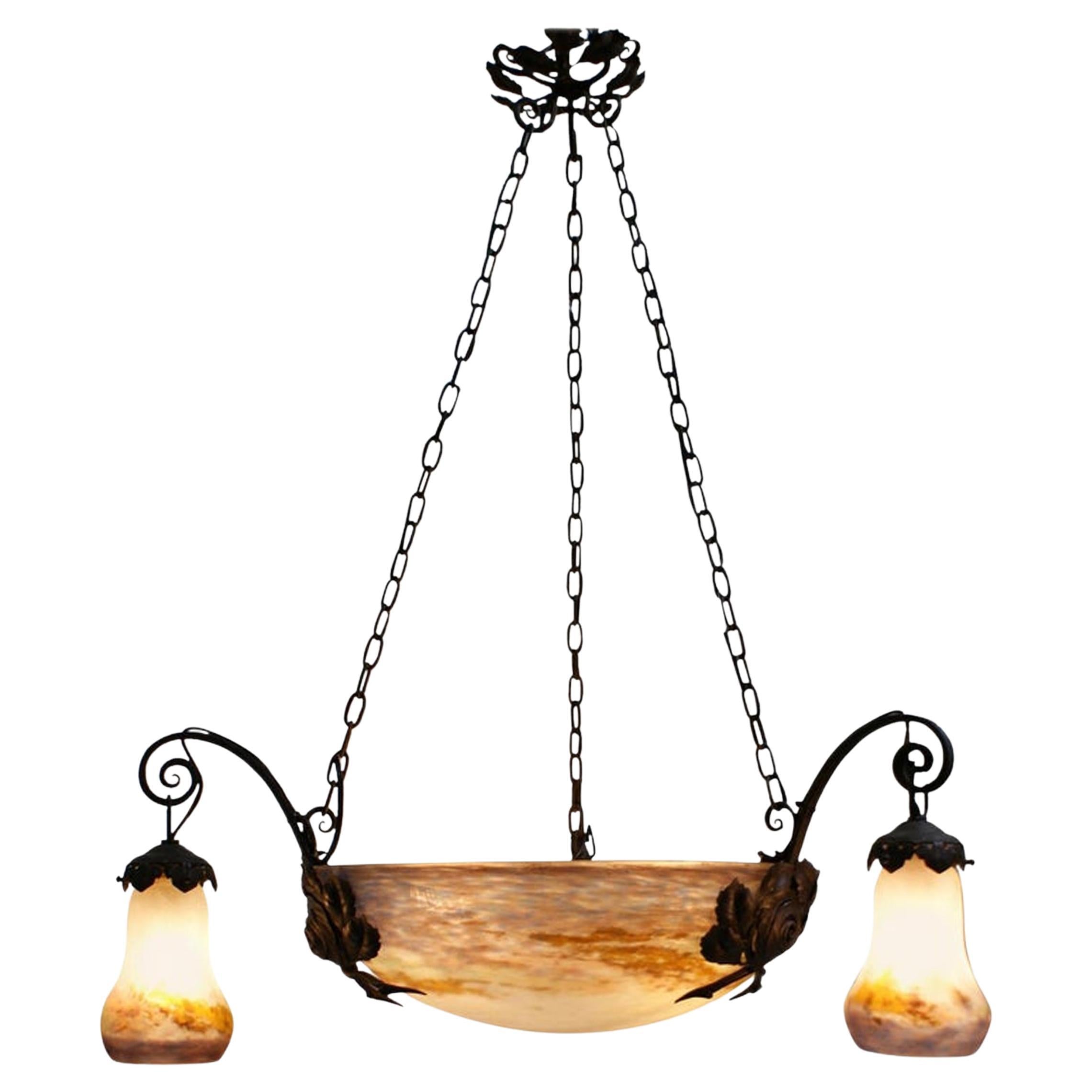 Lustre Art nouveau français signé Muller Freres Luneville