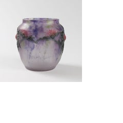 French Art Nouveau "Chardons" Pâte de Verre Vase by Rousseau