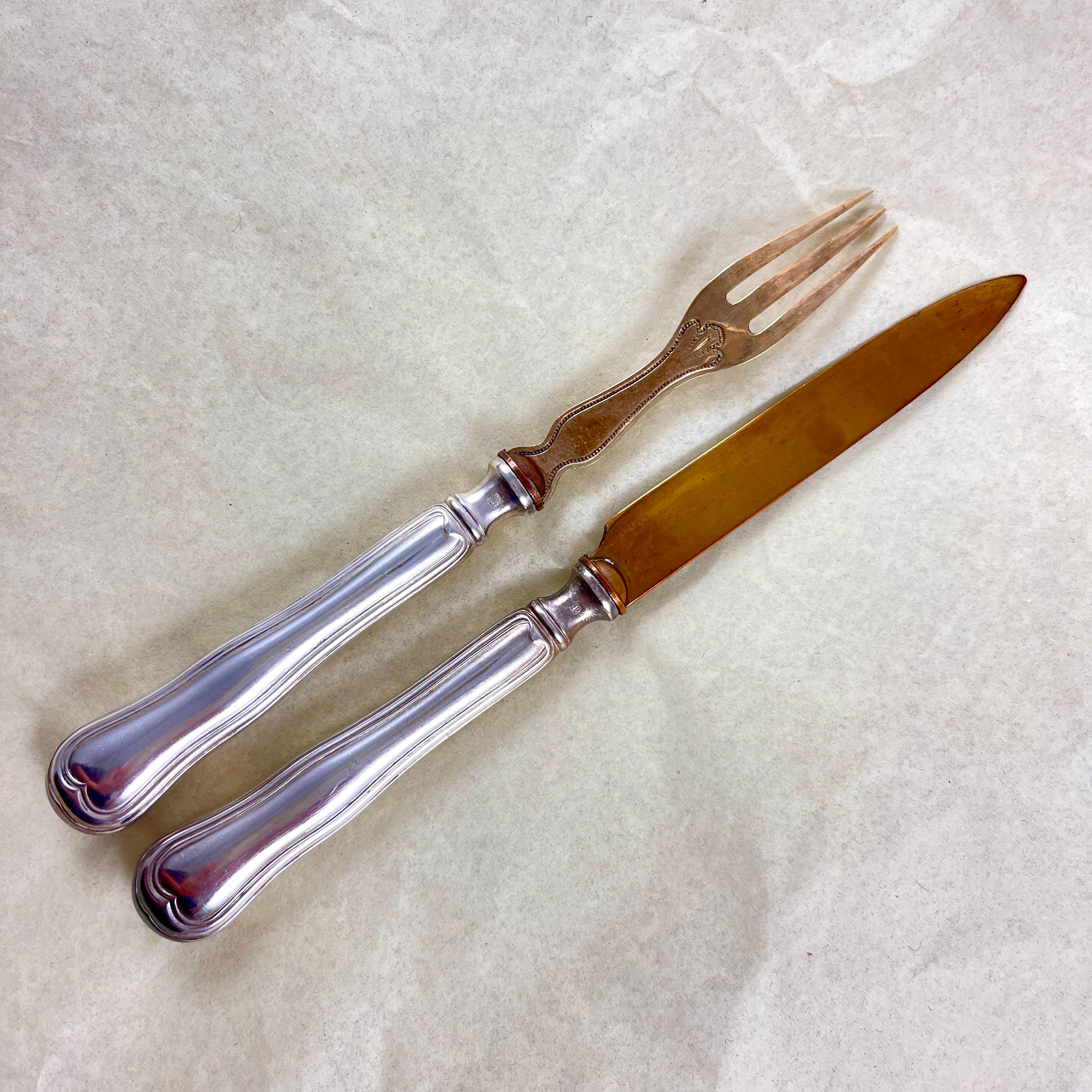 French Art Nouveau Cheese & Fruit Forks and Knives, set of 24 In Good Condition For Sale In Philadelphia, PA