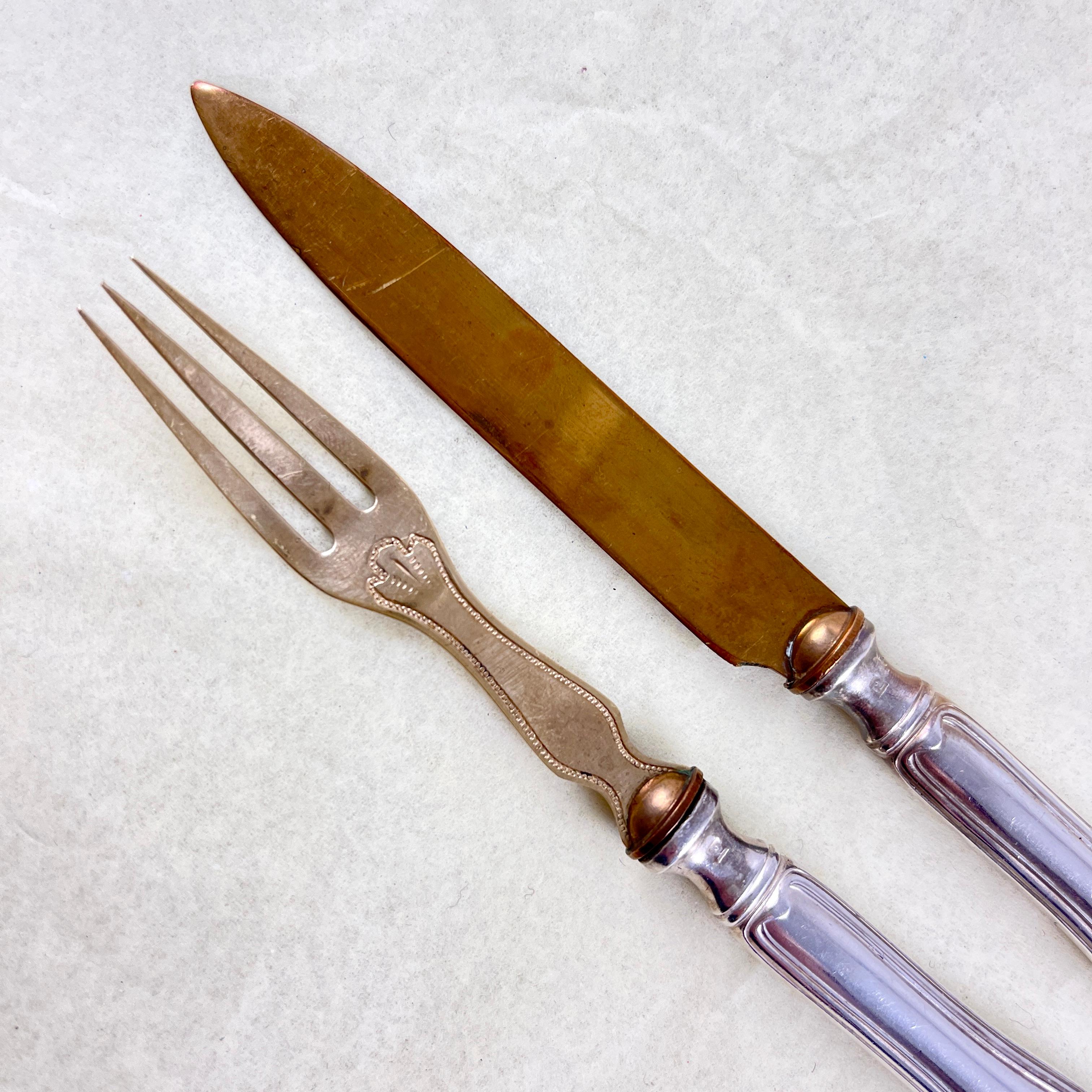 Silver Plate French Art Nouveau Cheese & Fruit Forks and Knives, set of 24 For Sale