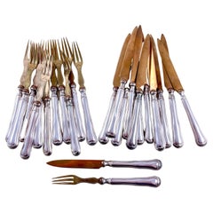 Antique French Art Nouveau Cheese & Fruit Forks and Knives, set of 24