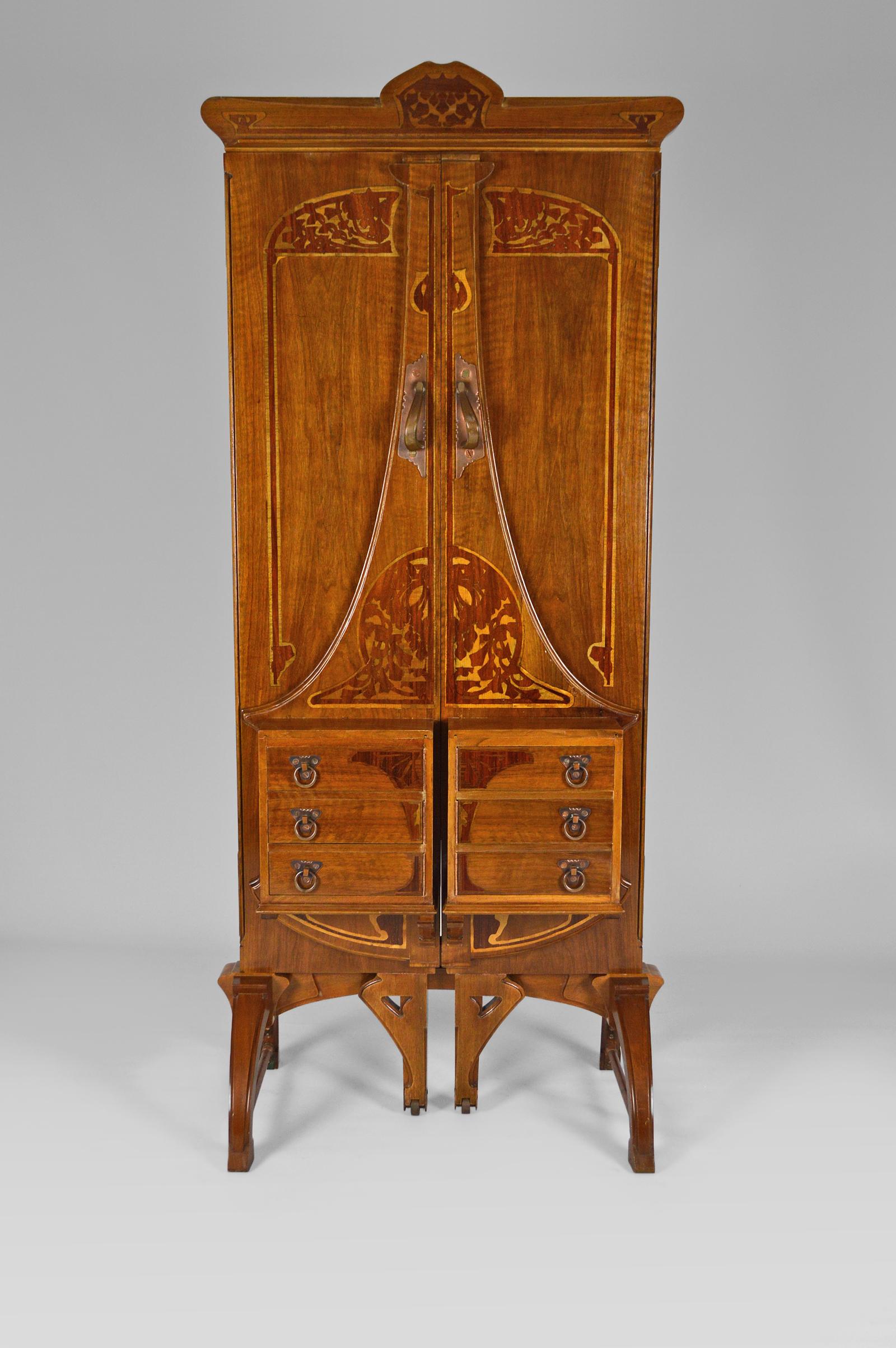 French Art Nouveau Cheval Mirror 5-Panel Screen / Vanity Dressing Table, 1901 In Good Condition For Sale In L'Etang, FR