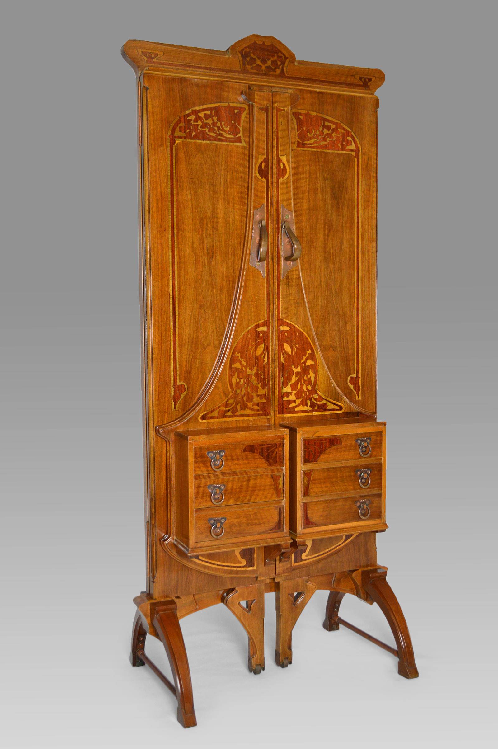 Copper French Art Nouveau Cheval Mirror 5-Panel Screen / Vanity Dressing Table, 1901 For Sale