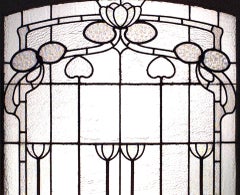 French Art Nouveau Clear and Textured Leaded Glass Double Window