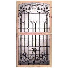 Ventana doble francesa Art Nouveau de vidrio emplomado claro y texturado