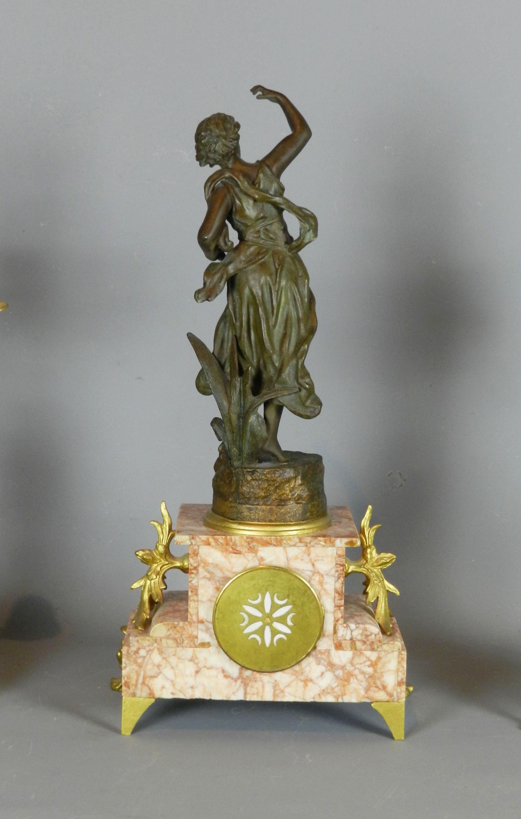 19th Century French Art Nouveau Clock Set 'Poésie' 'Ch Ruchot' by Japy Freres For Sale