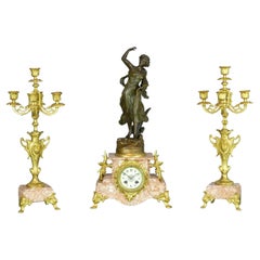 French Art Nouveau Clock Set 'Poésie' 'Ch Ruchot' by Japy Freres