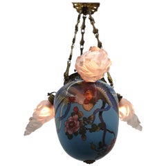 Antique French Art Nouveau Cloisonné Chandelier, circa 1910