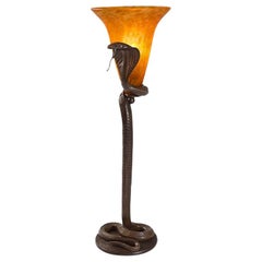 Antique French Art Nouveau "Cobra" Table Lamp by Edgar Brandt and Daum