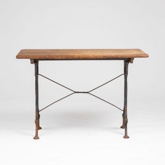 French Art Nouveau Conservatory Table in Wrought Iron and Solid Oak, Circa 1900