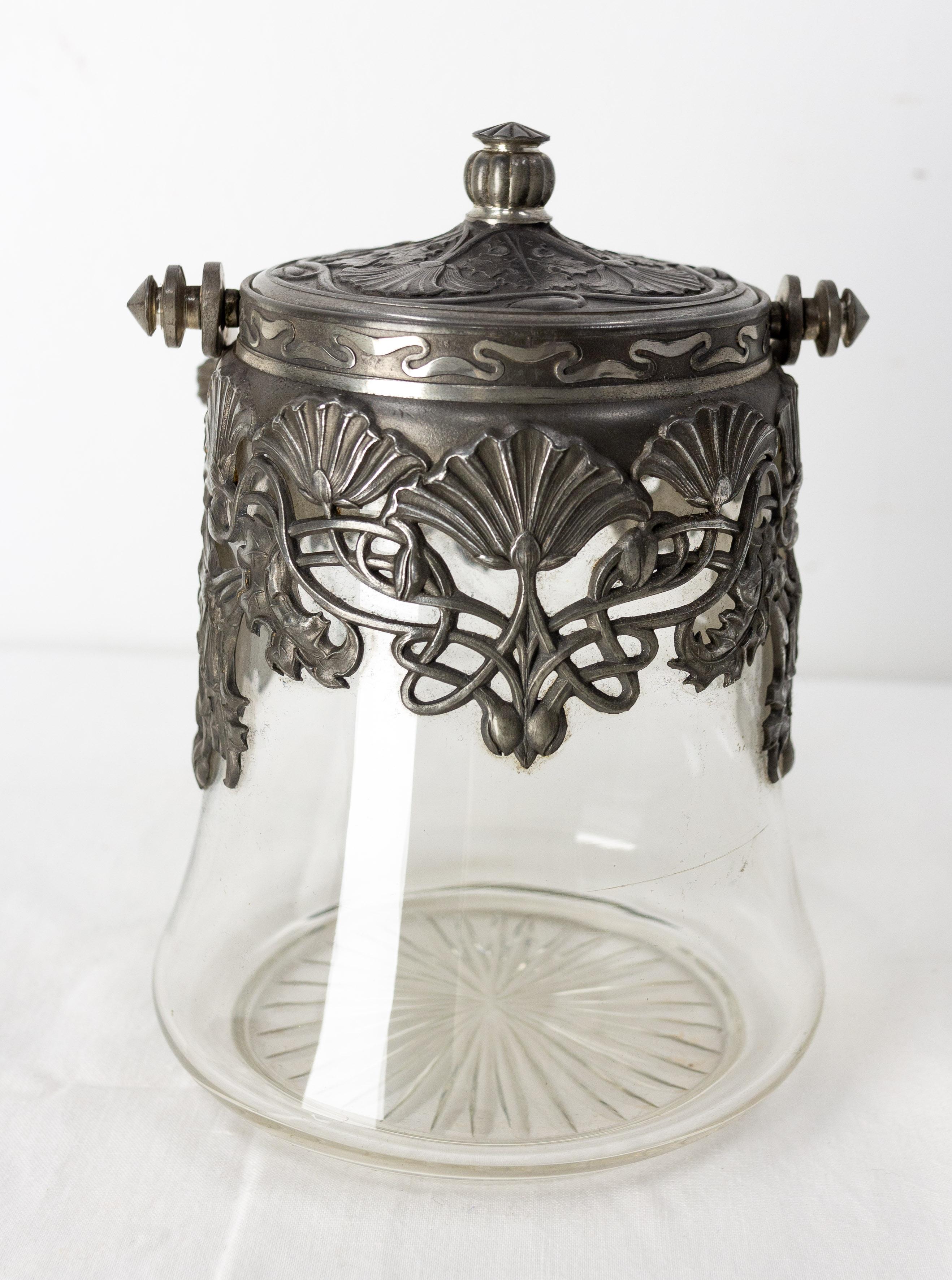 Early 20th Century French Art Nouveau Cookie Jar Glass 