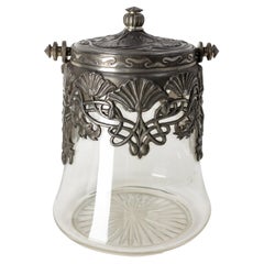 Antique French Art Nouveau Cookie Jar Glass 