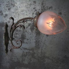 French Art Nouveau Copper Cut Glass Brass Sconce Wall Lamp