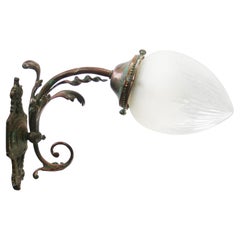 French Art Nouveau Copper Cut Glass Brass Sconce Wall Lamp