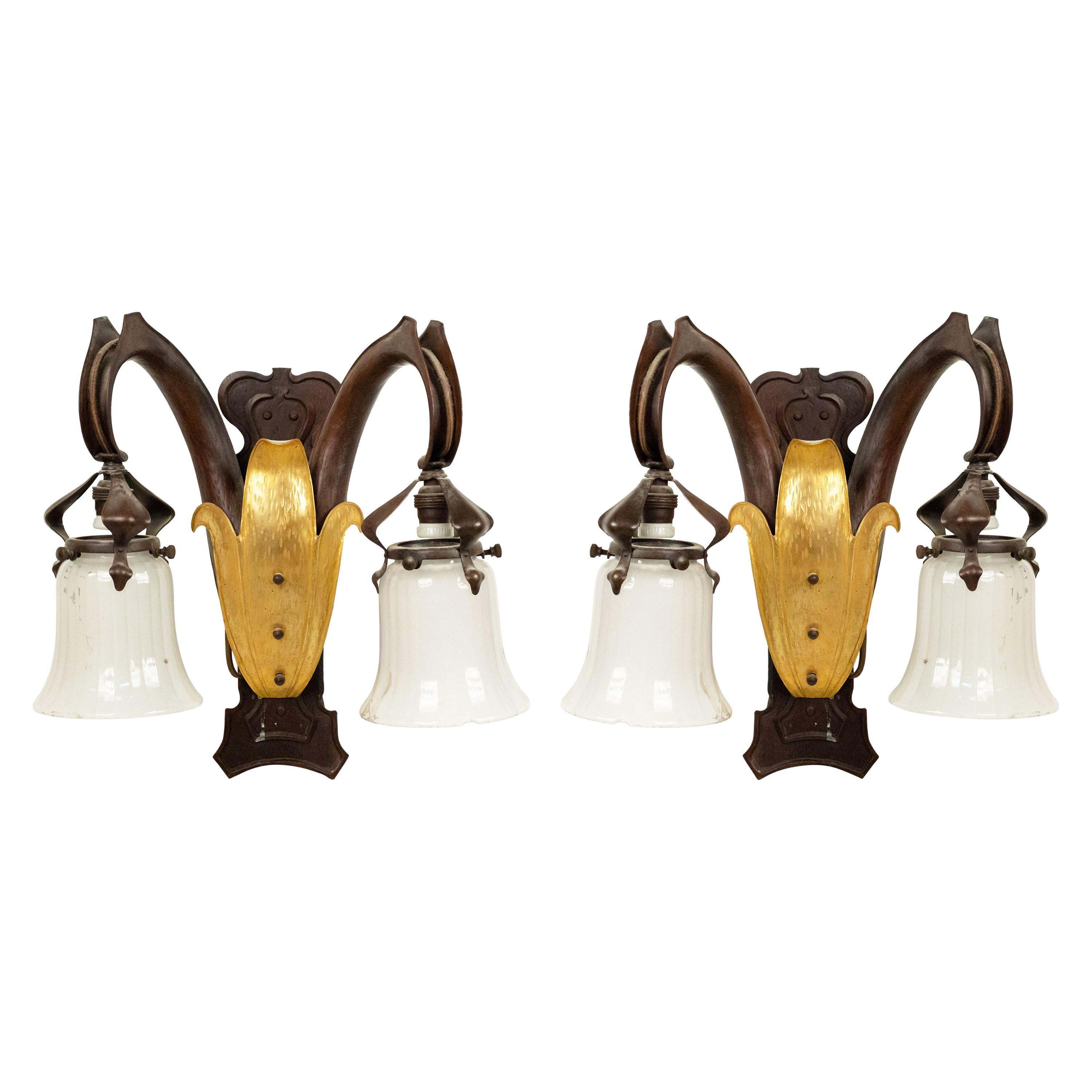 French Art Nouveau Copper Wall Sconces