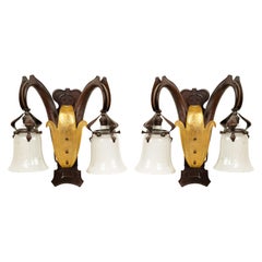 French Art Nouveau Copper Wall Sconces