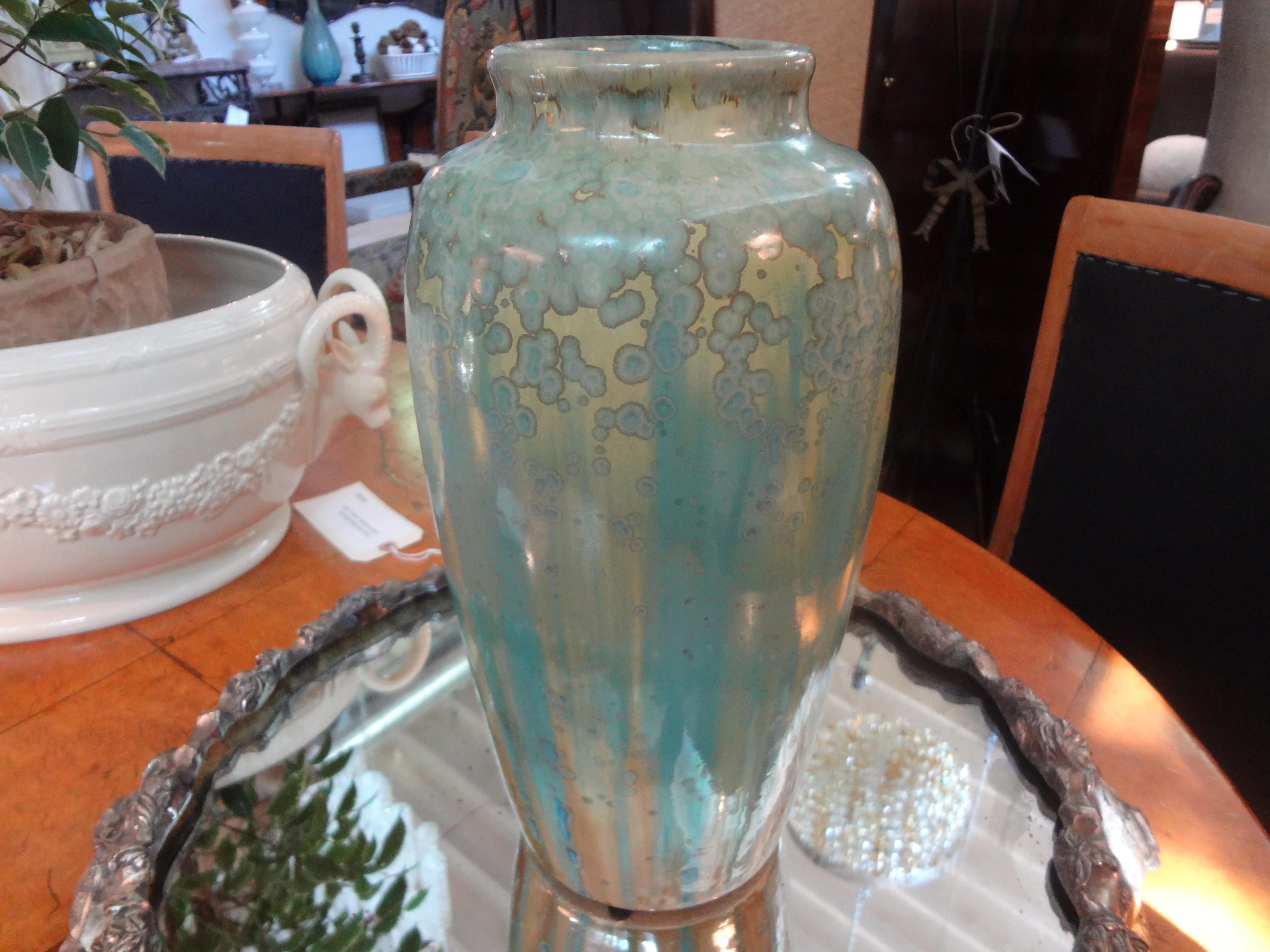 French Art Nouveau Crystalline Glazed Pottery Vase by Pierrefonds In Good Condition In Houston, TX