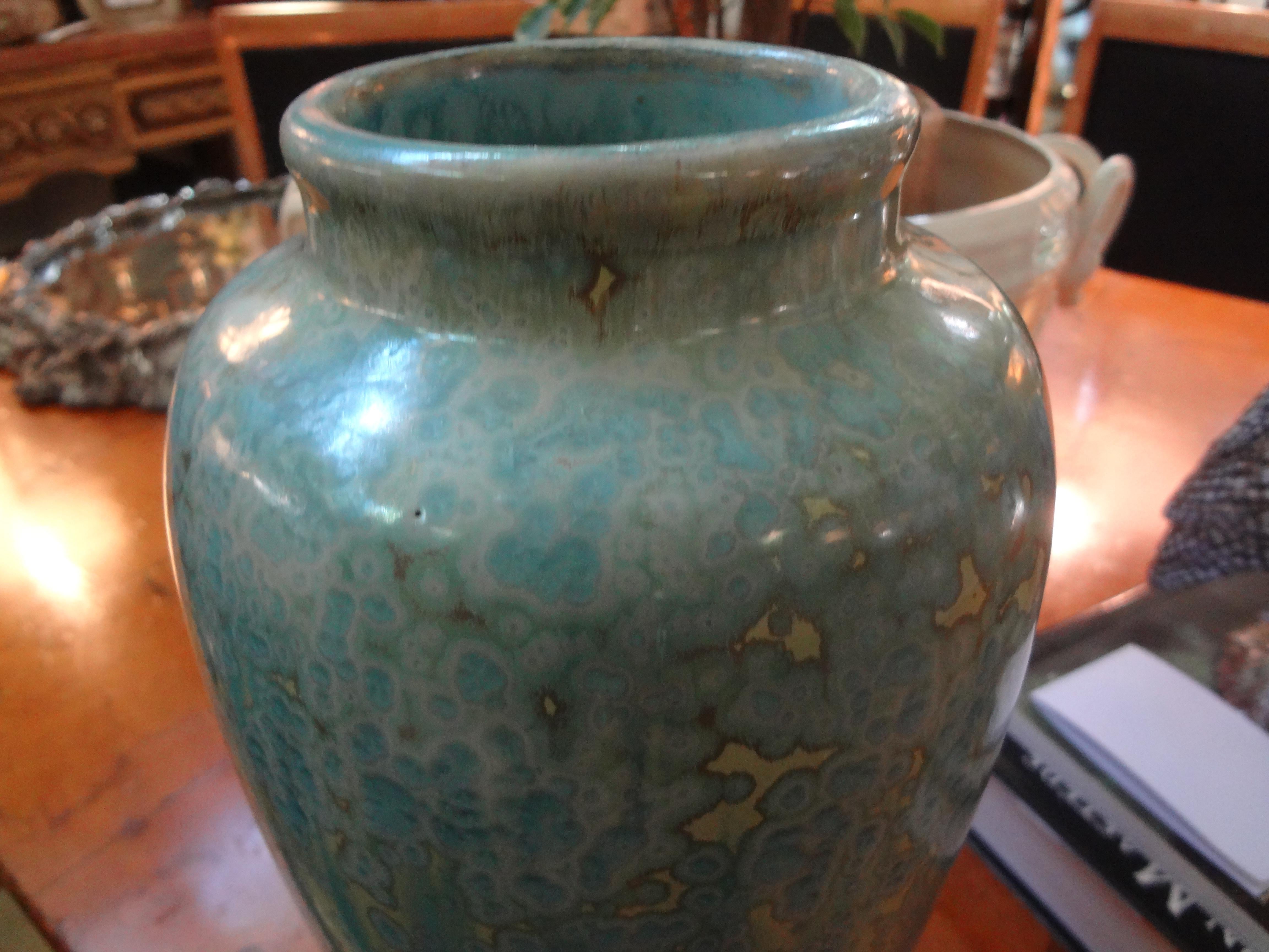 French Art Nouveau Crystalline Glazed Pottery Vase by Pierrefonds 5