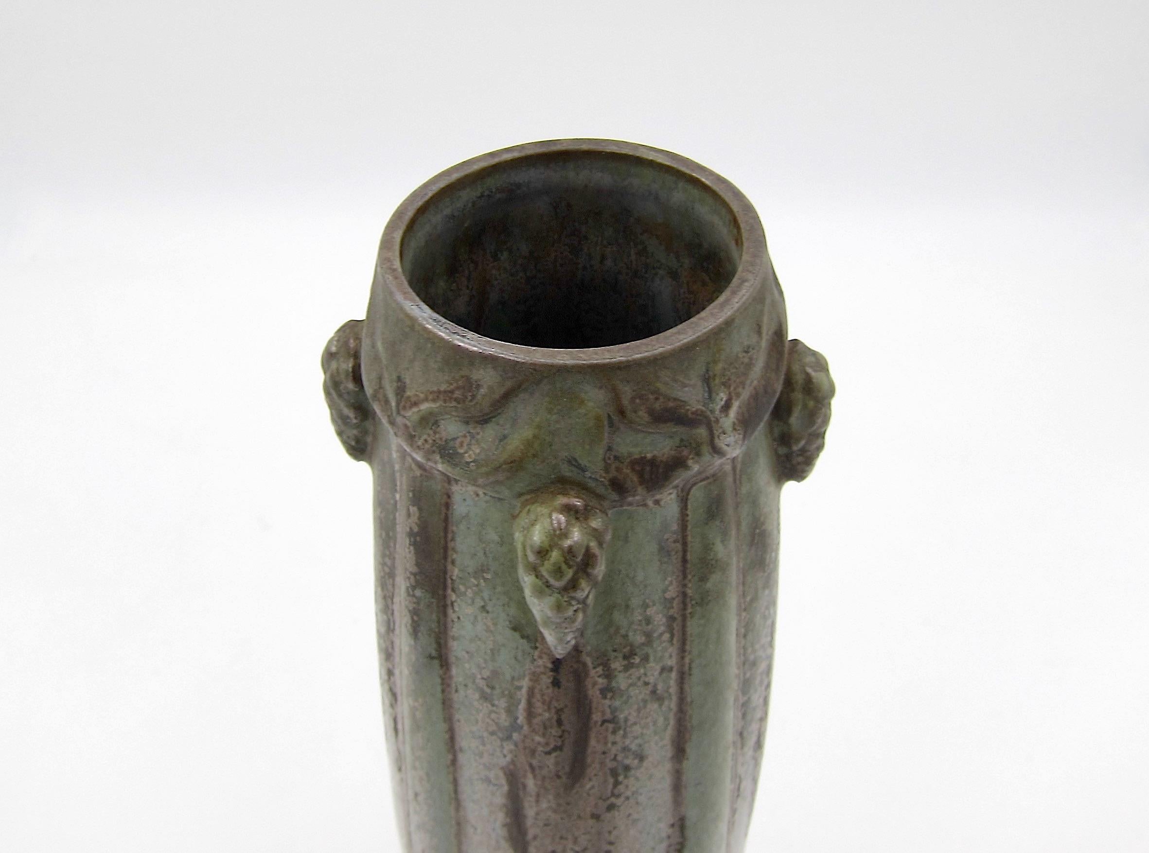 French Art Nouveau Crystalline Vase with Pine Cones Denbac Pottery Vierzon For Sale 2