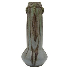 French Art Nouveau Crystalline Vase with Pine Cones Denbac Pottery Vierzon