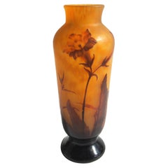 French Art Nouveau Daum Cameo and Wheel Carved Glass Nicotiana Vase c1900
