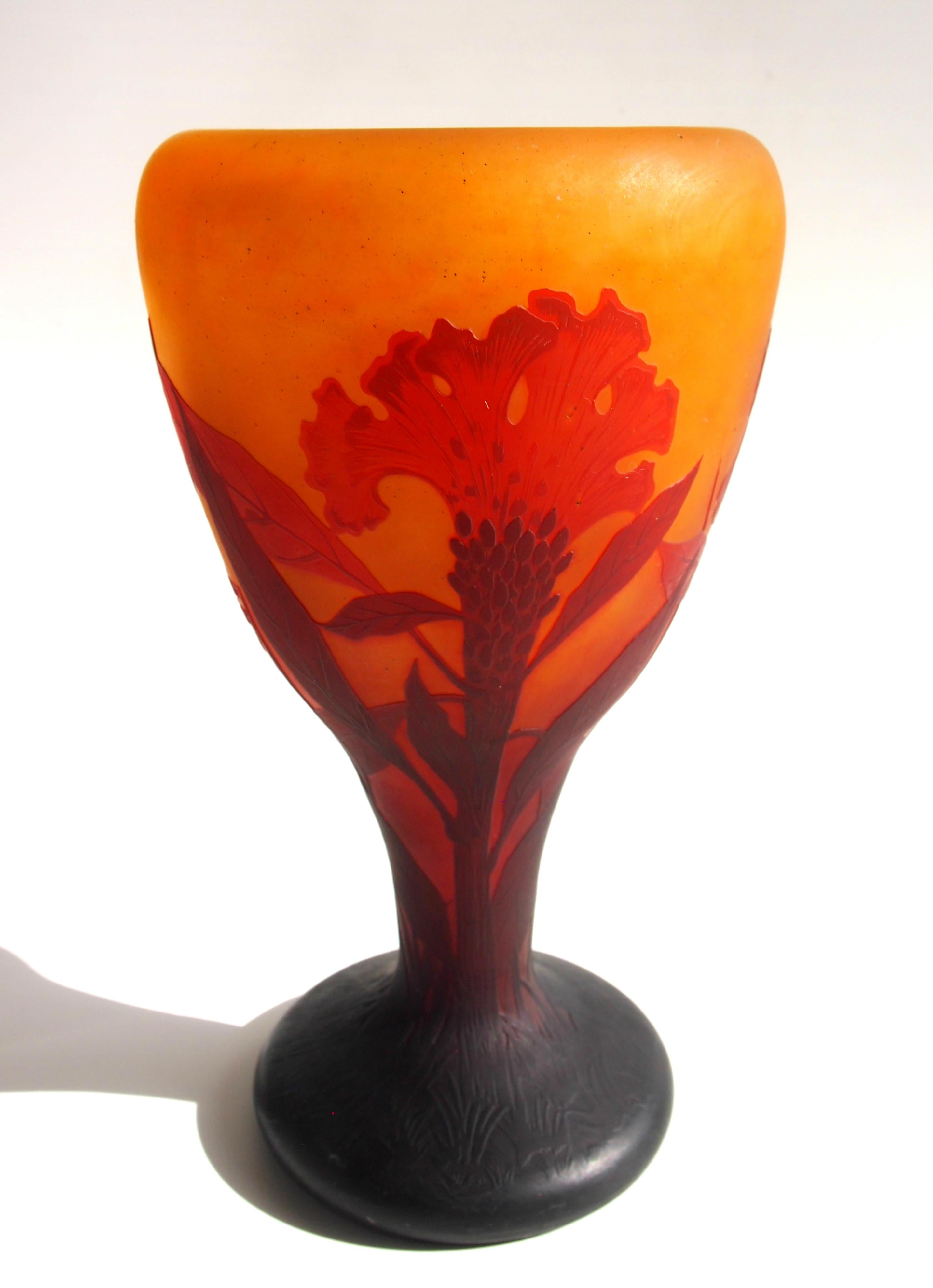 Art nouveau Vase à coq en verre camée Daum Art Nouveau 1900 en vente
