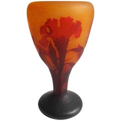French Art Nouveau Daum Cameo Glass Cockscomb Vase 1900