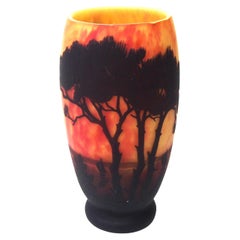 Vase français Art Nouveau Daum Cameo Glass Tropical Seascape 1900