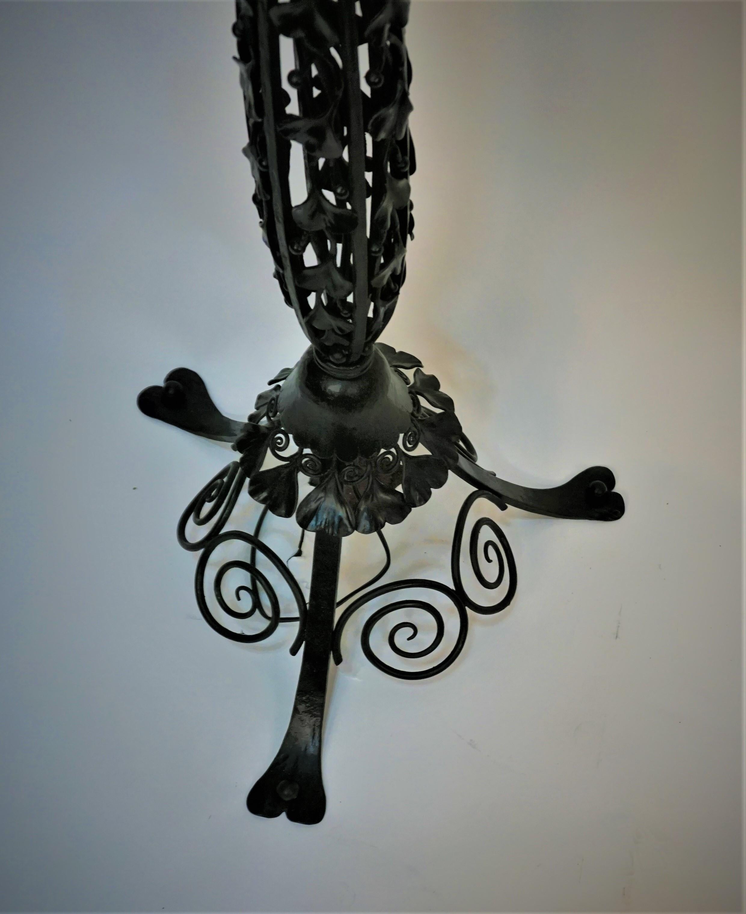 French Art Nouveau/Deco Art glass Ginkgo Leaves Iron Floor Lamp 5