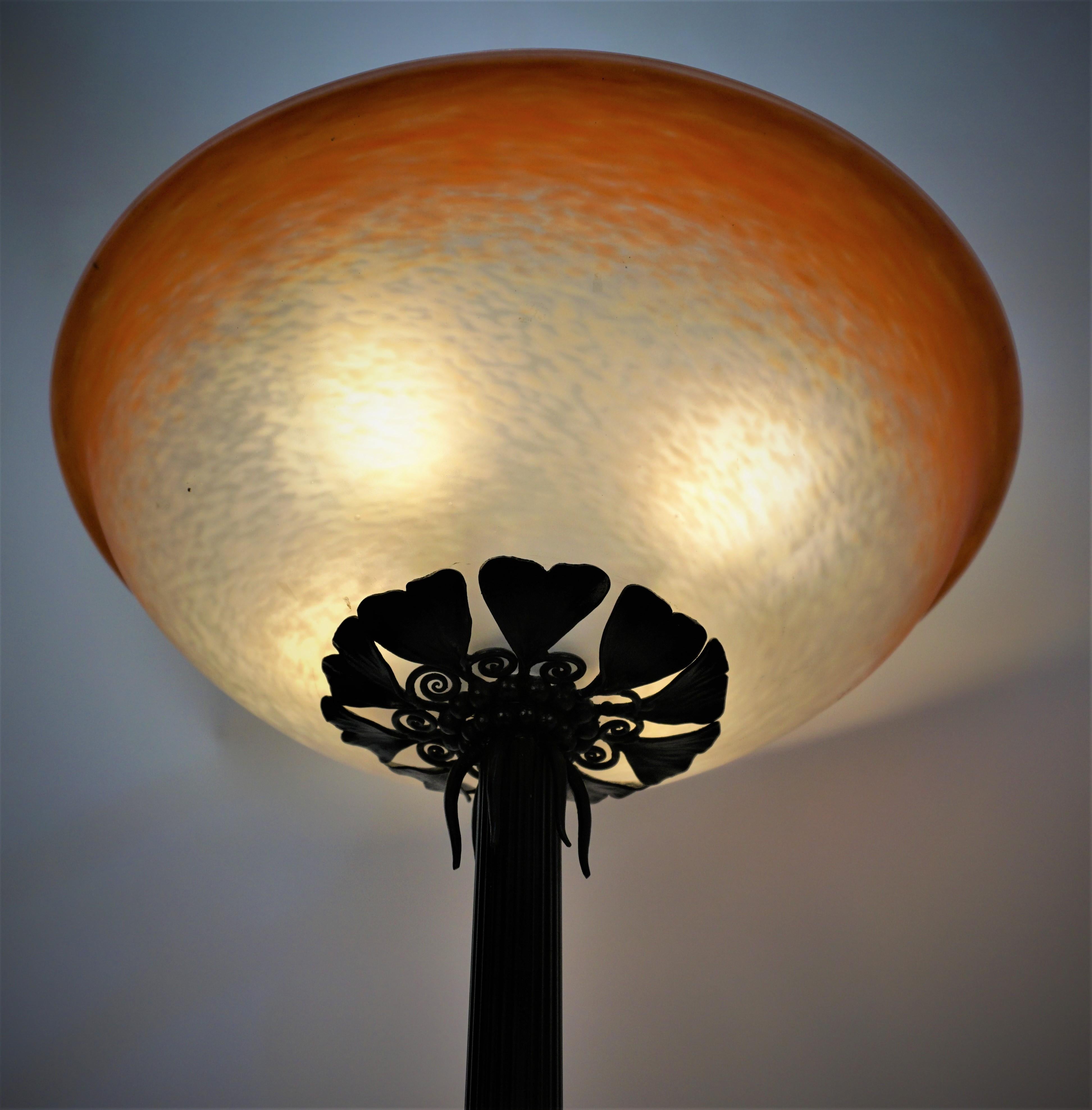 French Art Nouveau/Deco Art glass Ginkgo Leaves Iron Floor Lamp 1