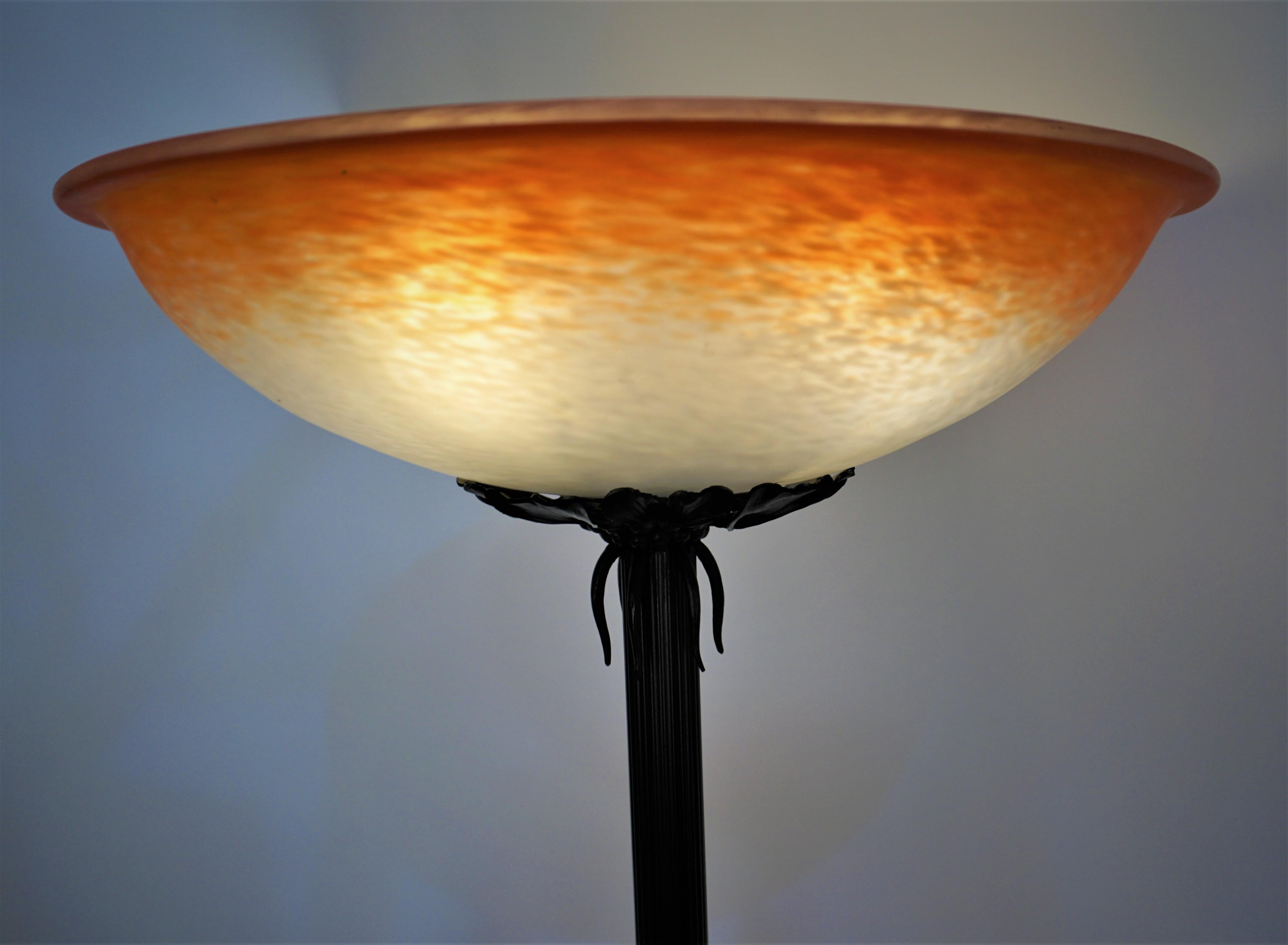 French Art Nouveau/Deco Art glass Ginkgo Leaves Iron Floor Lamp 2