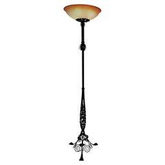 French Art Nouveau/Deco Art glass Ginkgo Leaves Iron Floor Lamp