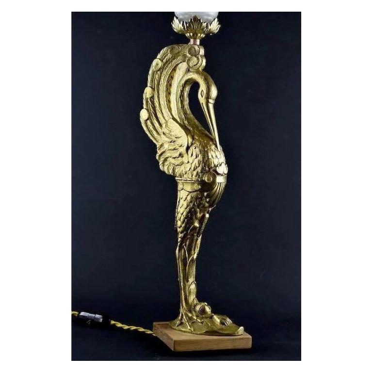 Art Deco French Art Nouveau / Deco Bronze Ibis Table Lamp, 1910-1920