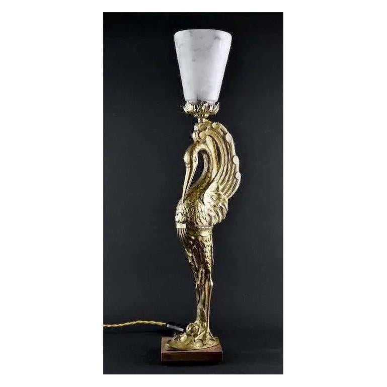 French Art Nouveau / Deco Bronze Ibis Table Lamp, 1910-1920 2