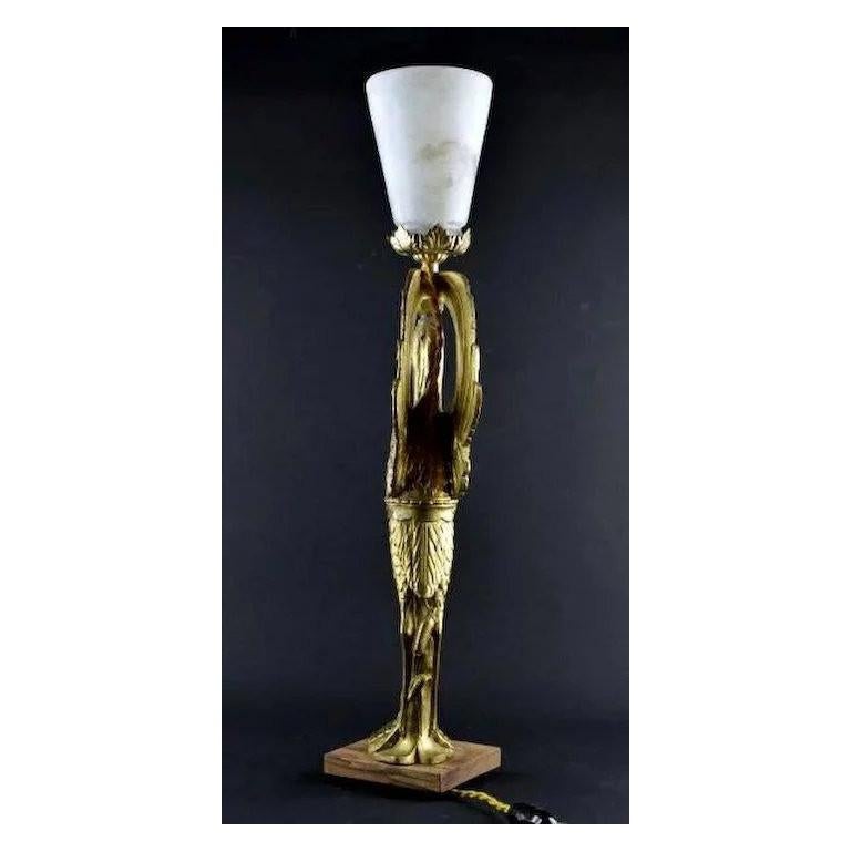 French Art Nouveau / Deco Bronze Ibis Table Lamp, 1910-1920 3