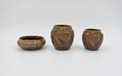 French Art Nouveau Denbac Gres Flamme Art Pottery Trio