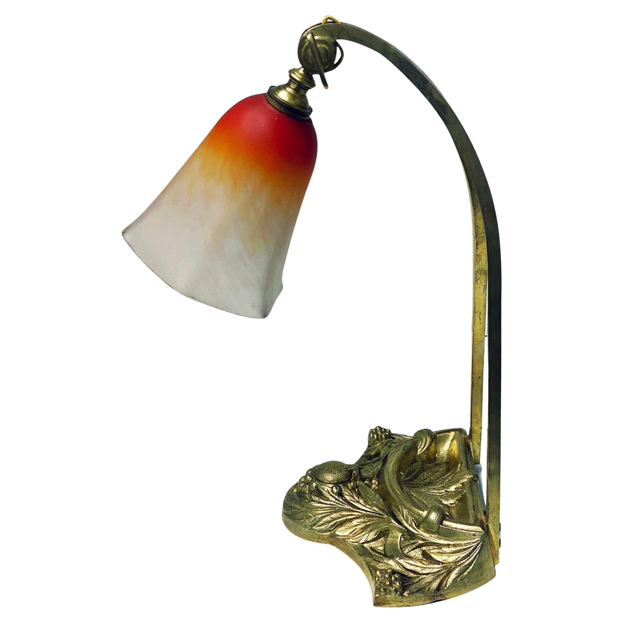 French Art Nouveau Desk Table Lamp by Charles Schneider, C. 1920
