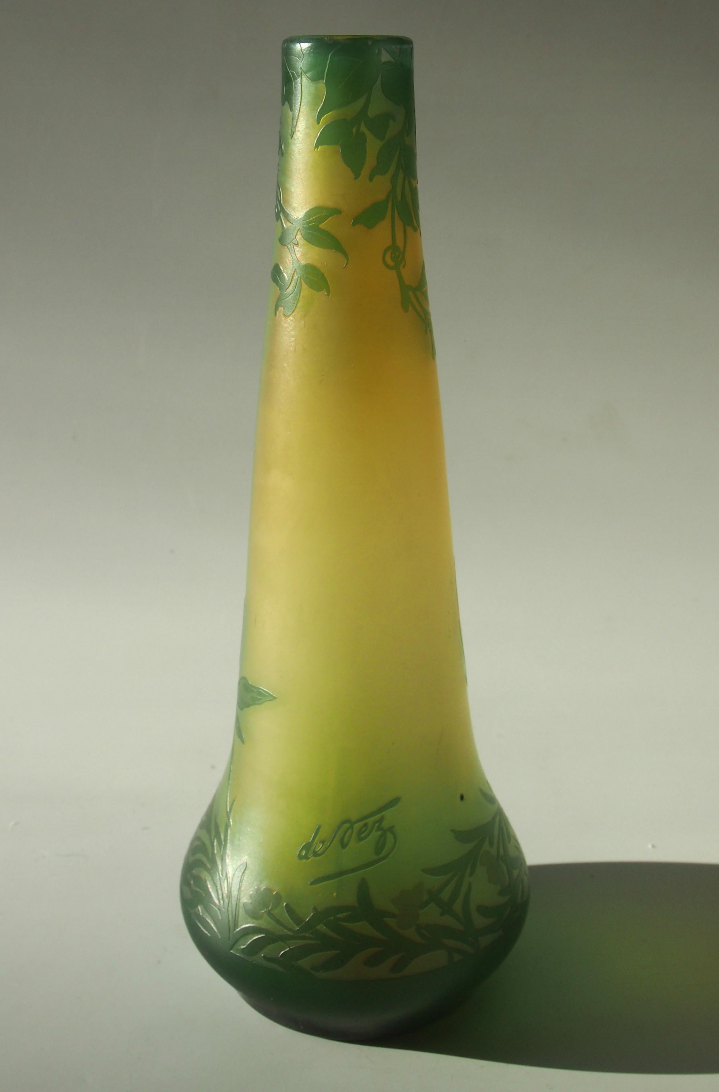 French Art Nouveau DeVez Dragonfly Cameo Glass Vase In Good Condition For Sale In London, GB