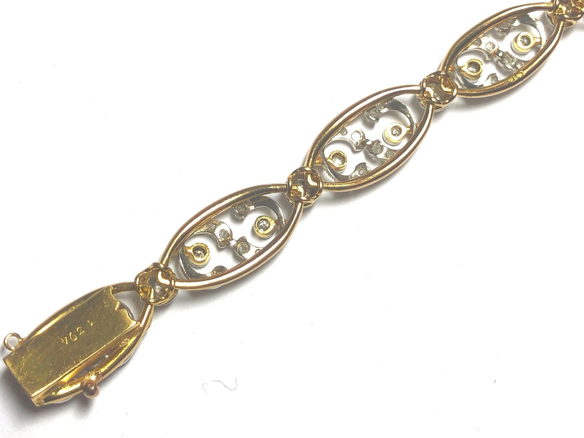 French Art Nouveau Diamond and Gold Mistletoe Bracelet In Good Condition In London, GB