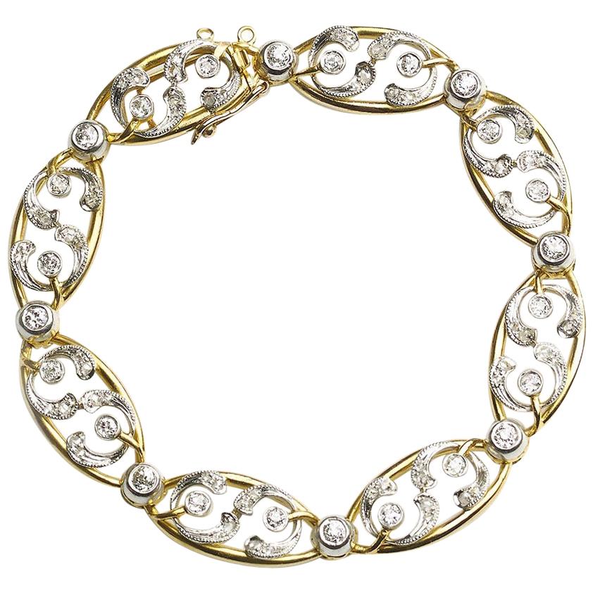 French Art Nouveau Diamond and Gold Mistletoe Bracelet