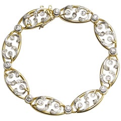 French Art Nouveau Diamond and Gold Mistletoe Bracelet