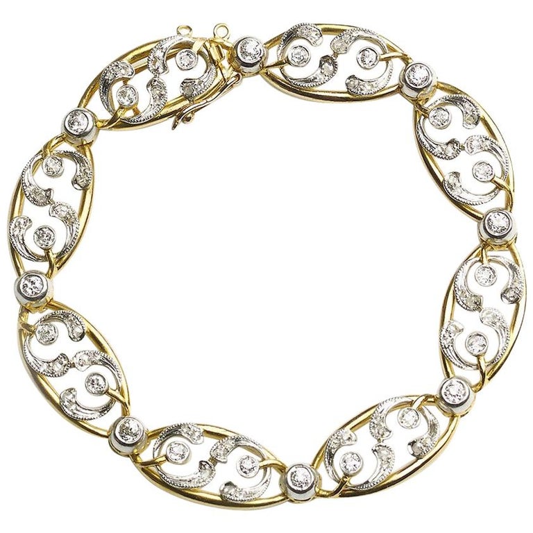 French Art Nouveau Diamond and Gold Mistletoe Bracelet at 1stDibs