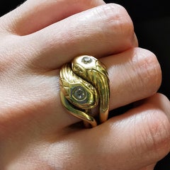 French Art Nouveau Diamond and Gold Snake Ring, circa 1900