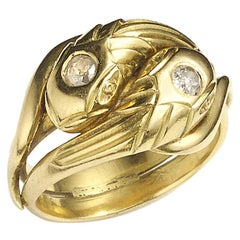 French Art Nouveau Diamond and Gold Snake Ring, circa 1900